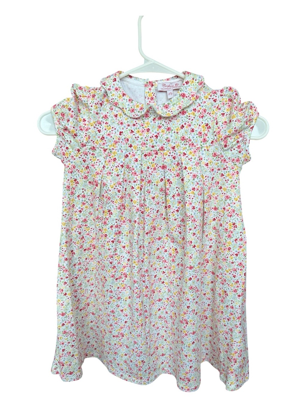 Trotters Floral Puff-Sleeve Dress in White, Pink, Yellow